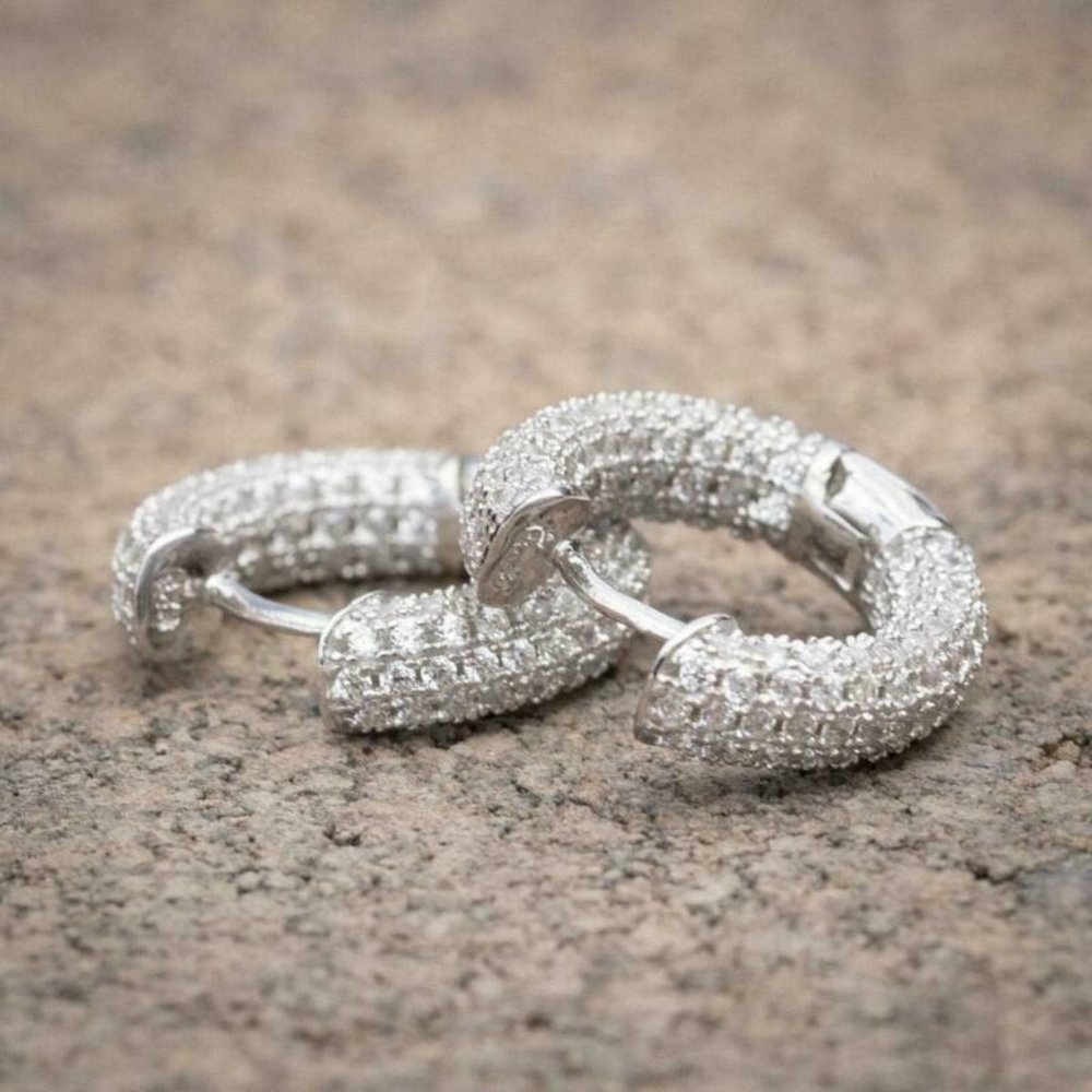 New Beautiful 14k Gold Over Sterling Silver Diamond Huggie Studs - Picture 4 of 5